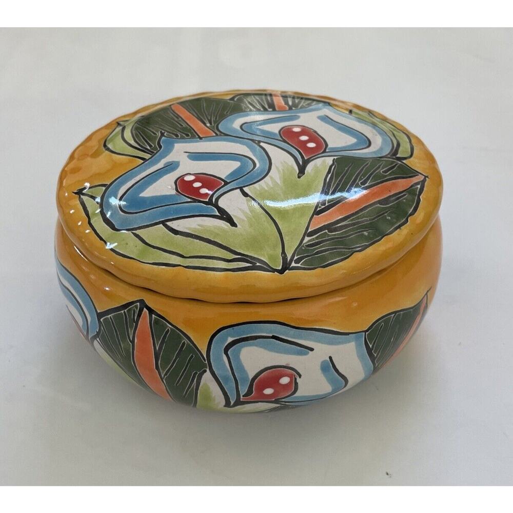 Hand Painted Trinket Box Leceagui Marca Made in Mexico‎ Bright BEAUTIFUL
